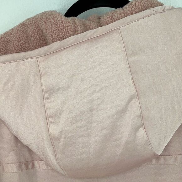 Anthropologie Saturday Sunday Reversible Satin Leona Pink Hoodie Snap Fleece Jac - Picture 8 of 9